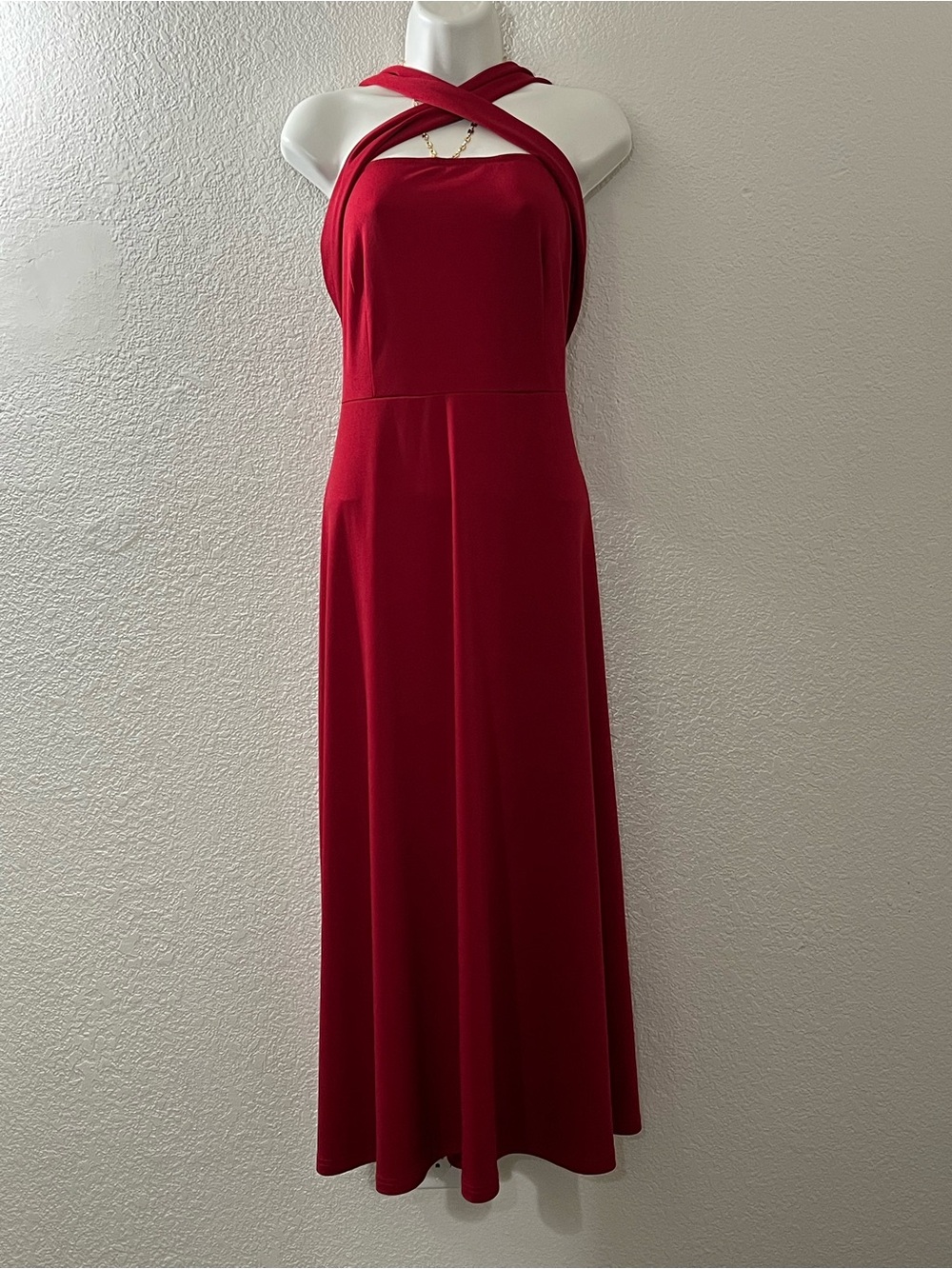 SHEIN Red Crisscross Halter Midi Dress